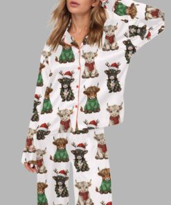 Christmas Highland Cow Silky Satin Pajama Set