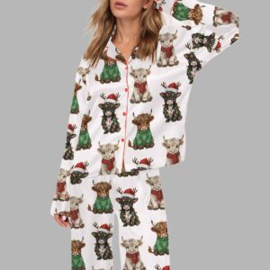 Christmas Highland Cow Silky Satin Pajama Set