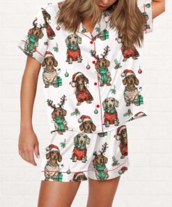Christmas Holiday Dachshund Silky Satin Pajama Set