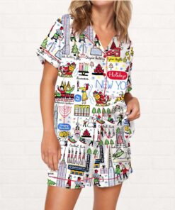Christmas Holidays In New York Satin Pajama Set