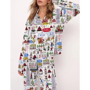 Christmas Holidays In New York Satin Pajama Set For Women