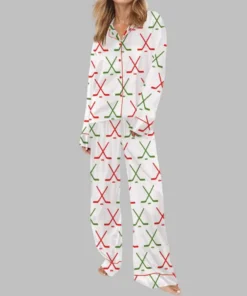 Alternative view of Christmas Ice Hockey Satin Pajama Set