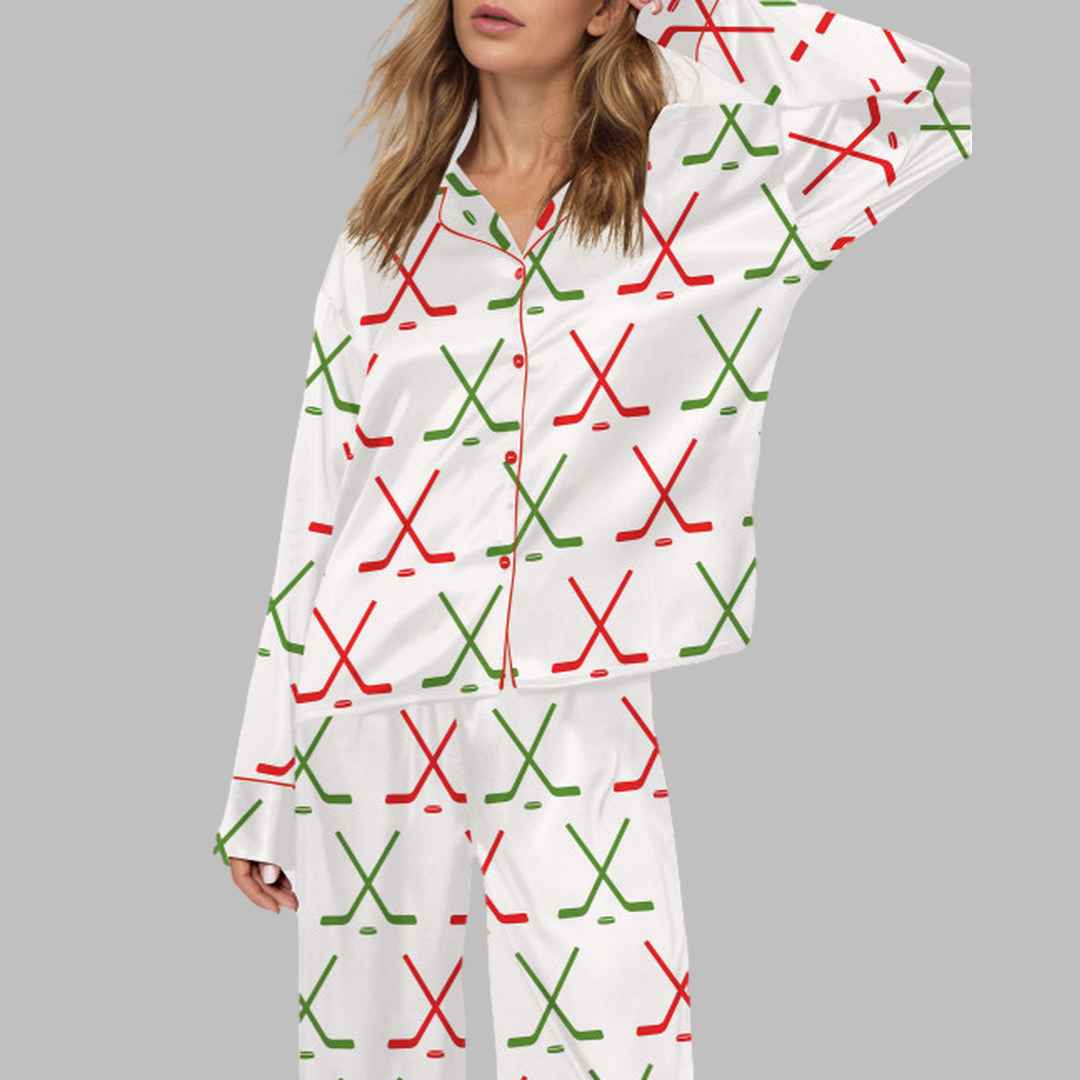 Christmas Ice Hockey Satin Pajama Set