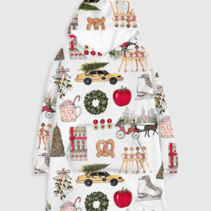 Christmas In New York Flannel Blanket Hoodie