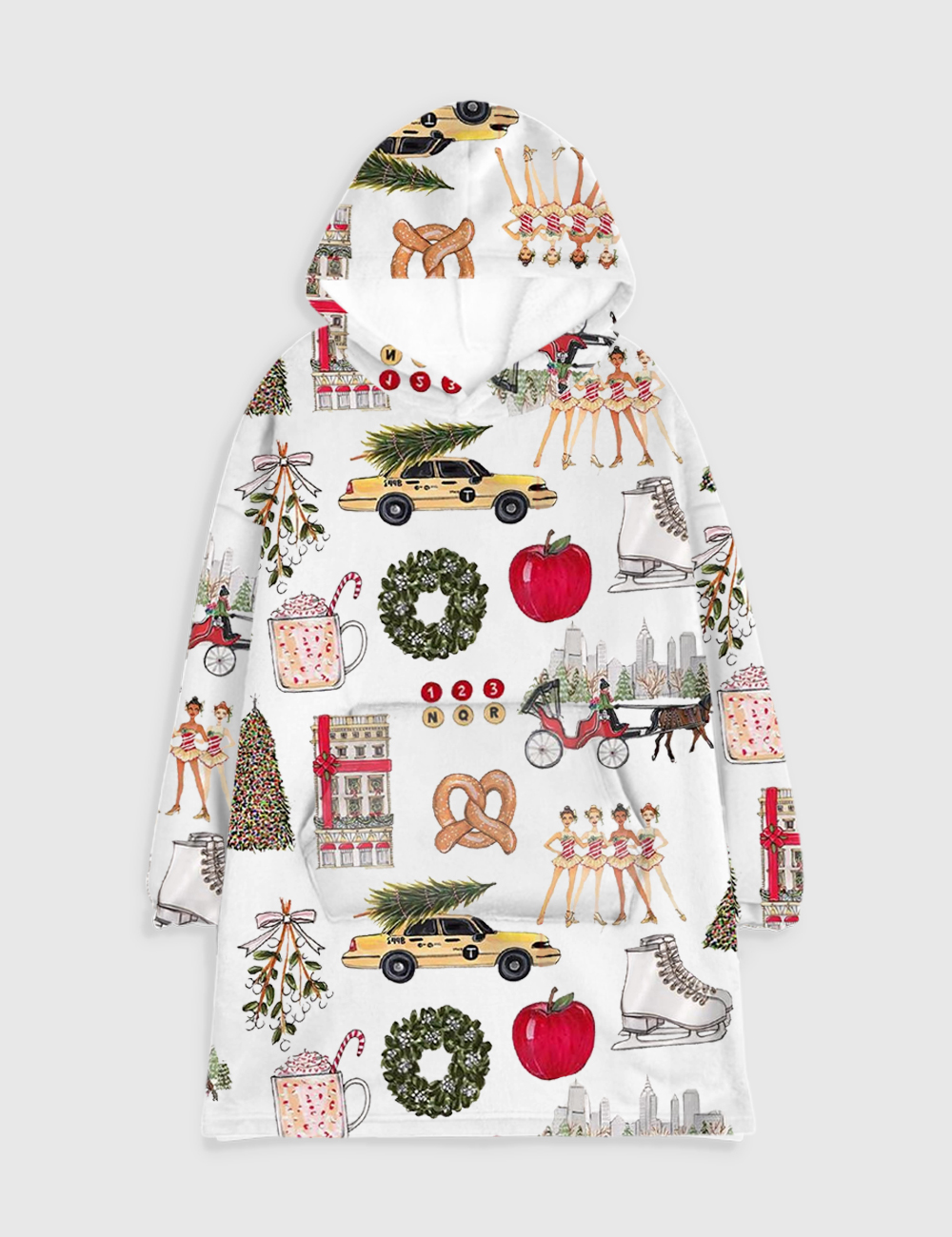 Christmas In New York Flannel Blanket Hoodie