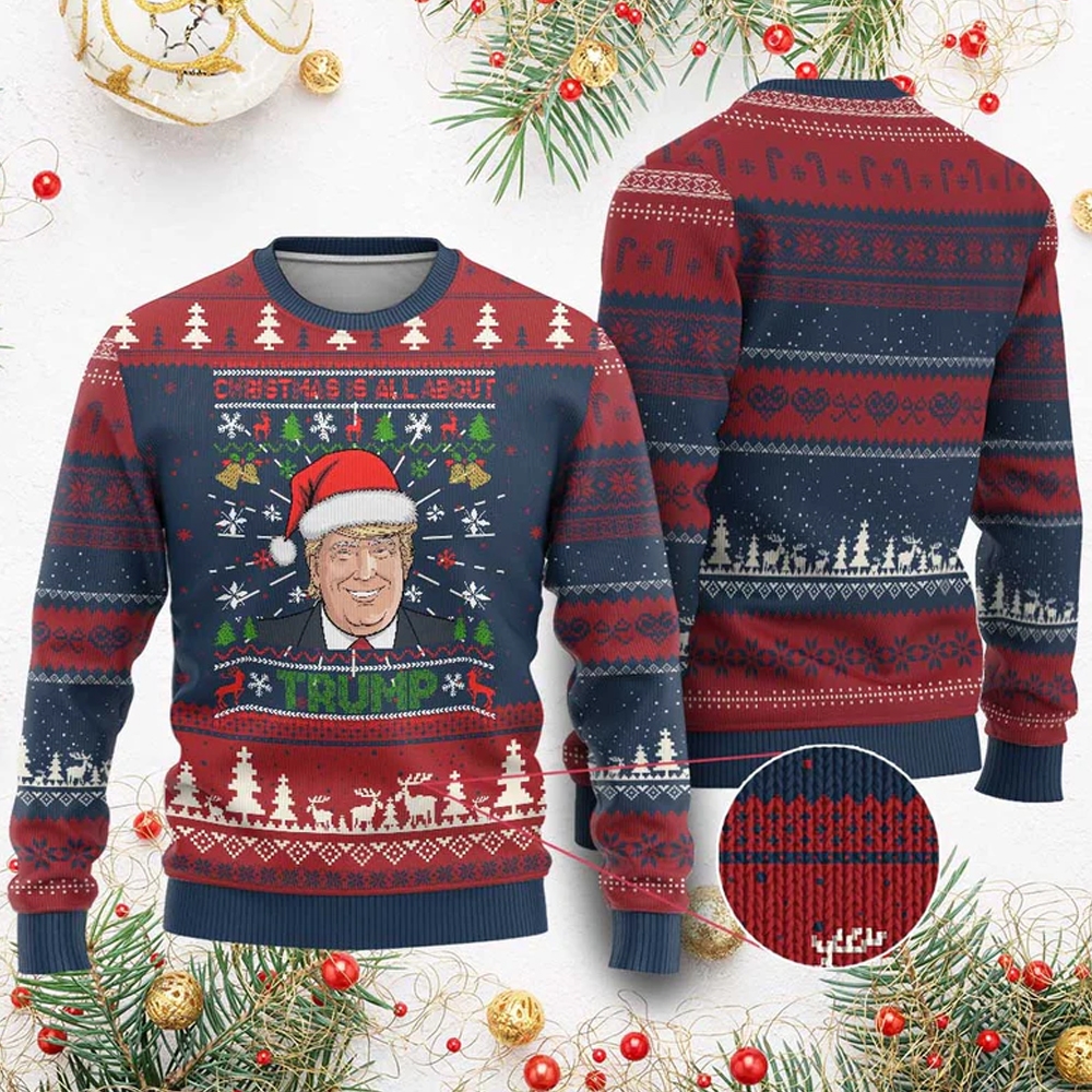 Christmas Is All About Trump Ugly Christmas Sweater - Grishko.com