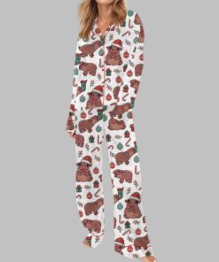Alternative view of Christmas Moo Deng Satin Pajama Set