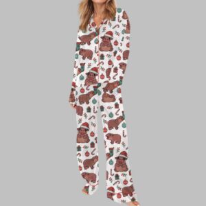 Alternative view of Christmas Moo Deng Satin Pajama Set