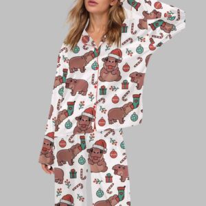 Christmas Moo Deng Satin Pajama Set
