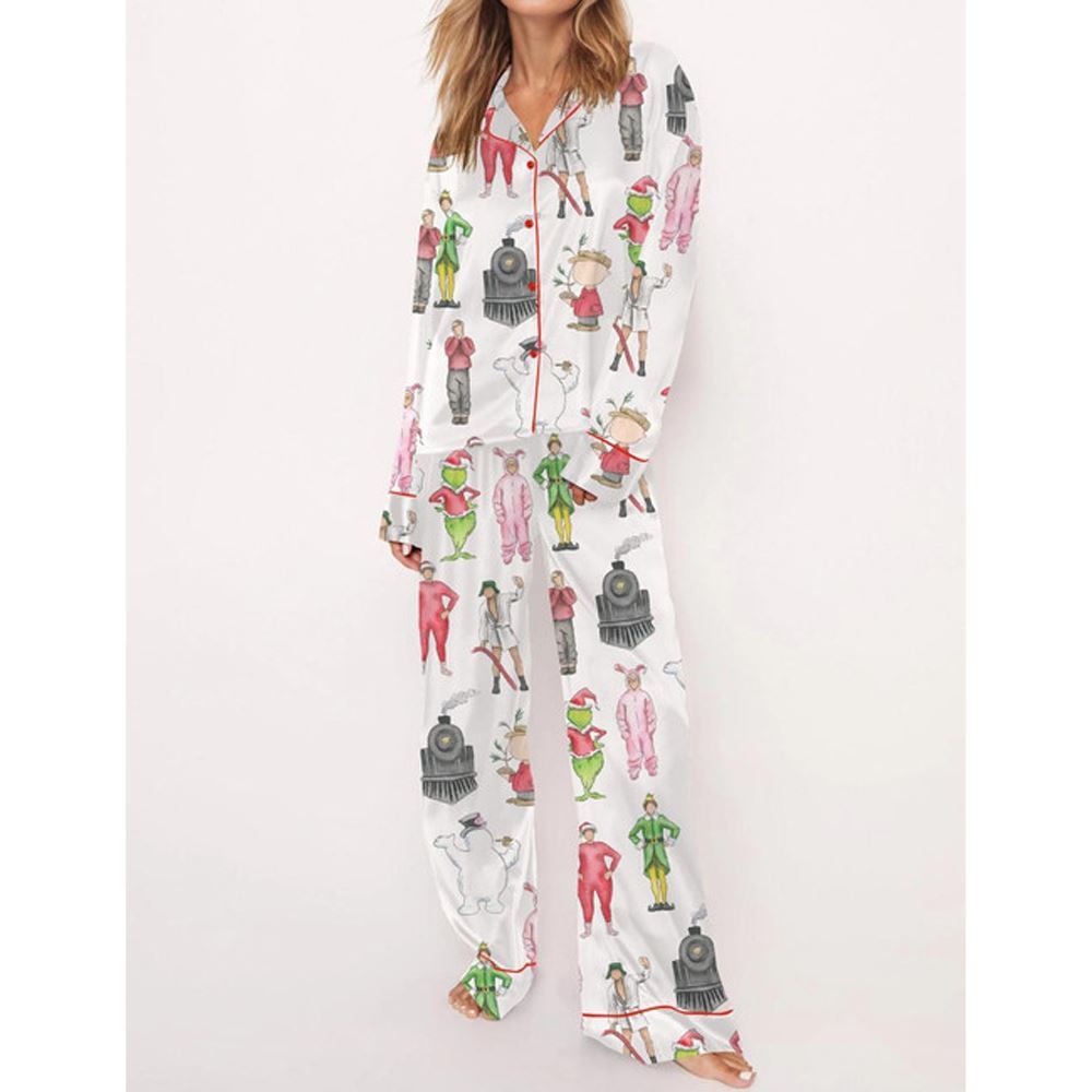 Christmas Movies Satin Pajama Set For Women - Image 3