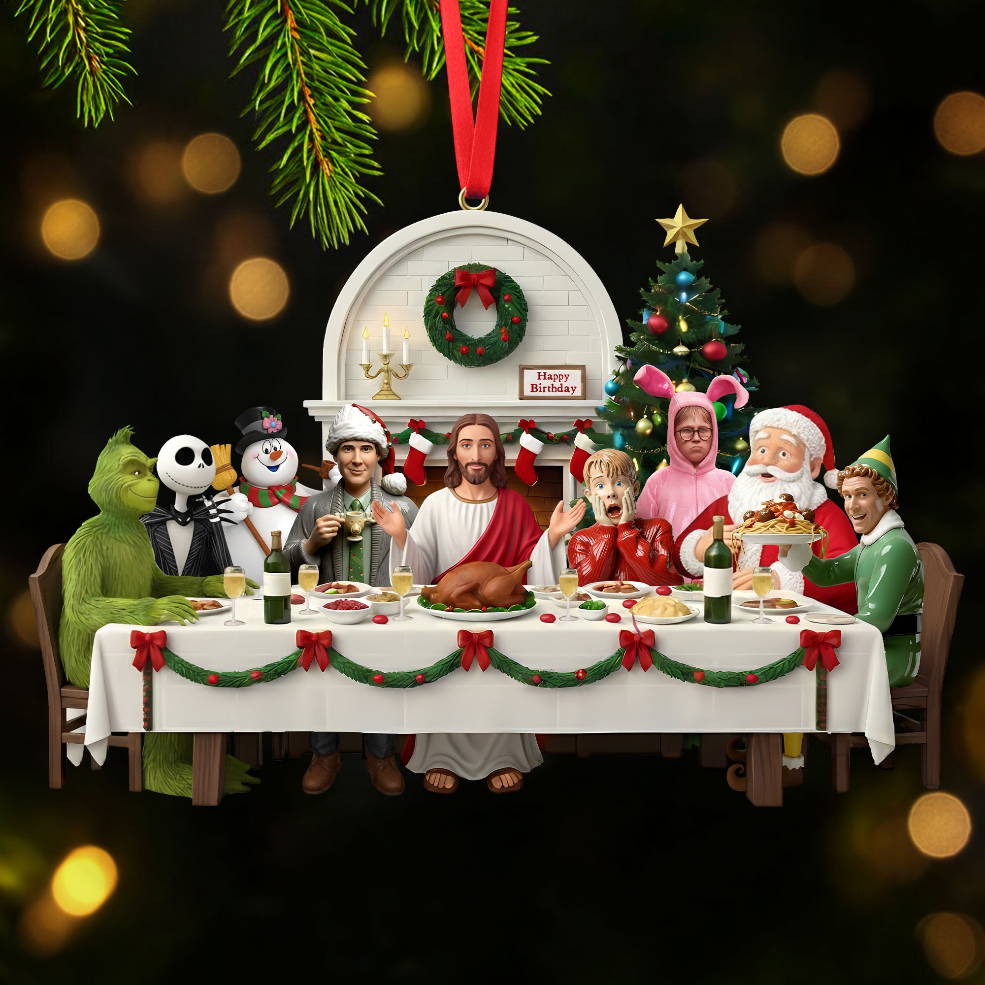 Christmas Party With Jesus Christ Ornament - Personalized For Christians and Classic Christmas Movie Lovers 01QHTI151025