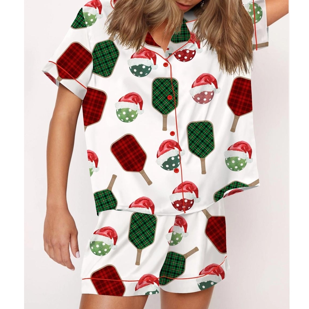 Christmas Pickleball Satin Pajama Set For Women - Image 2