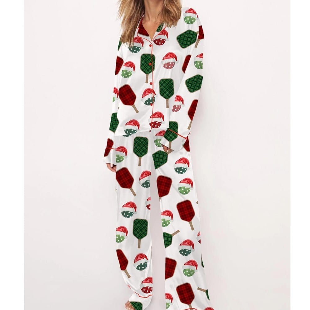 Christmas Pickleball Satin Pajama Set For Women