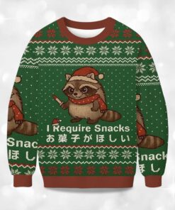 Alternative view of Christmas Raccoons Need Snacks Funny Ugly Sweater
