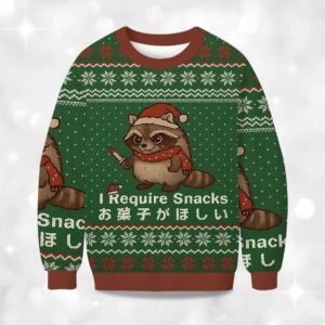 Alternative view of Christmas Raccoons Need Snacks Funny Ugly Sweater