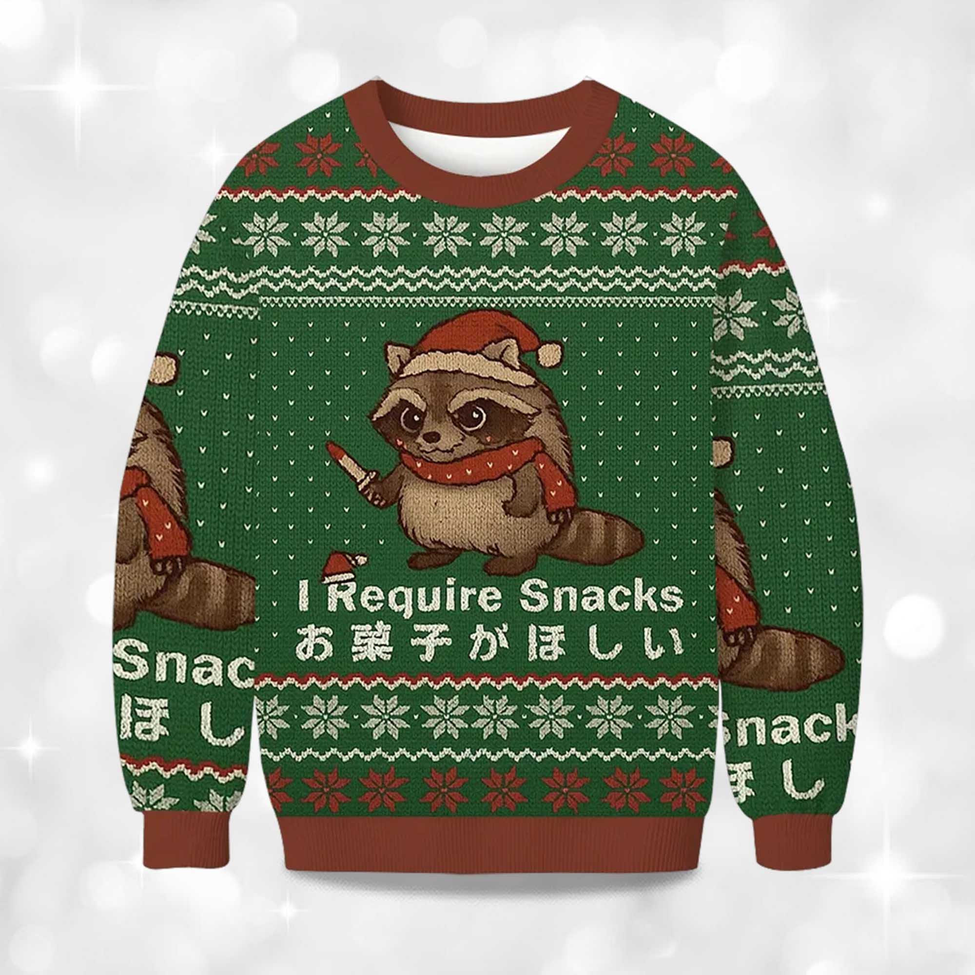Alternative view of Christmas Raccoons Need Snacks Funny Ugly Sweater