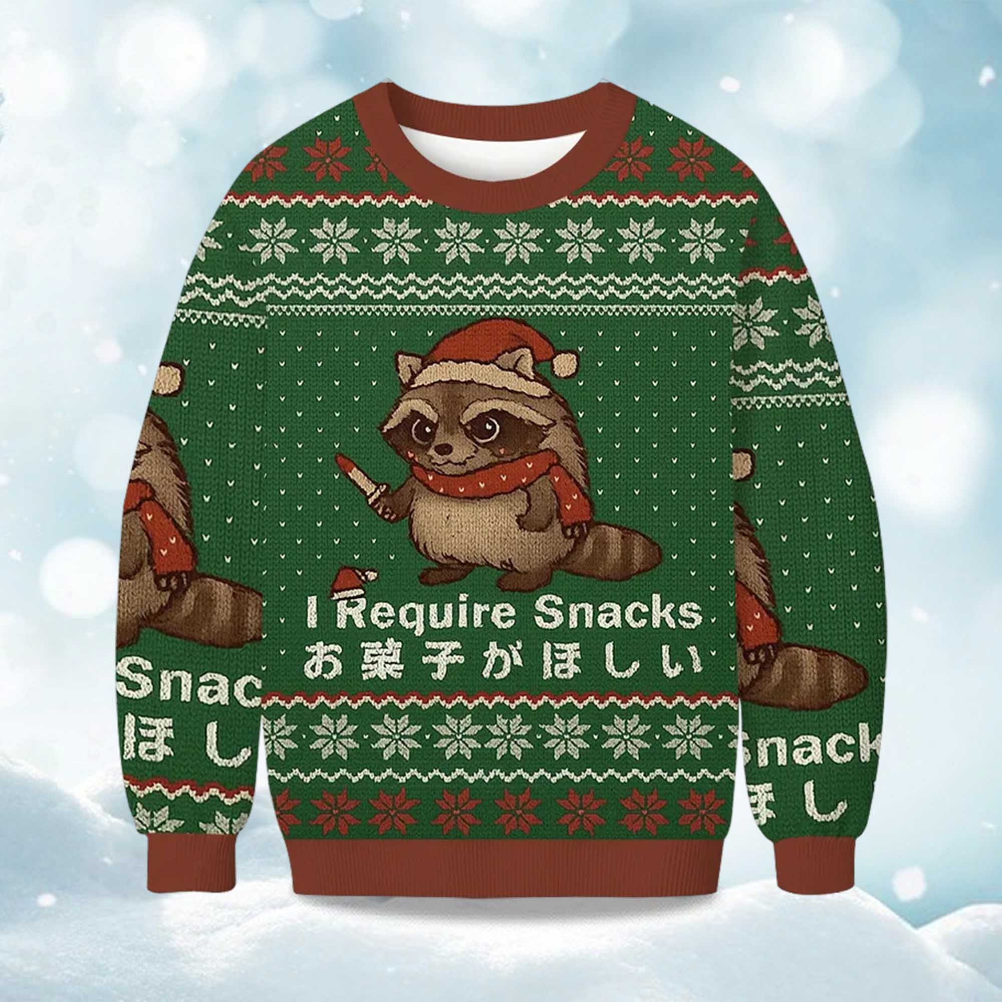 Christmas Raccoons Need Snacks Funny Ugly Sweater