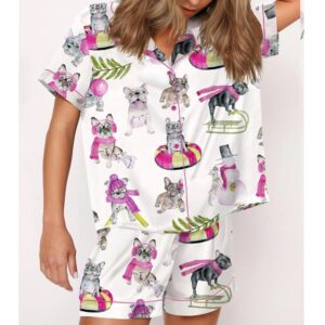 Alternative view of Christmas Skiing French Bulldog Satin Pajama Set