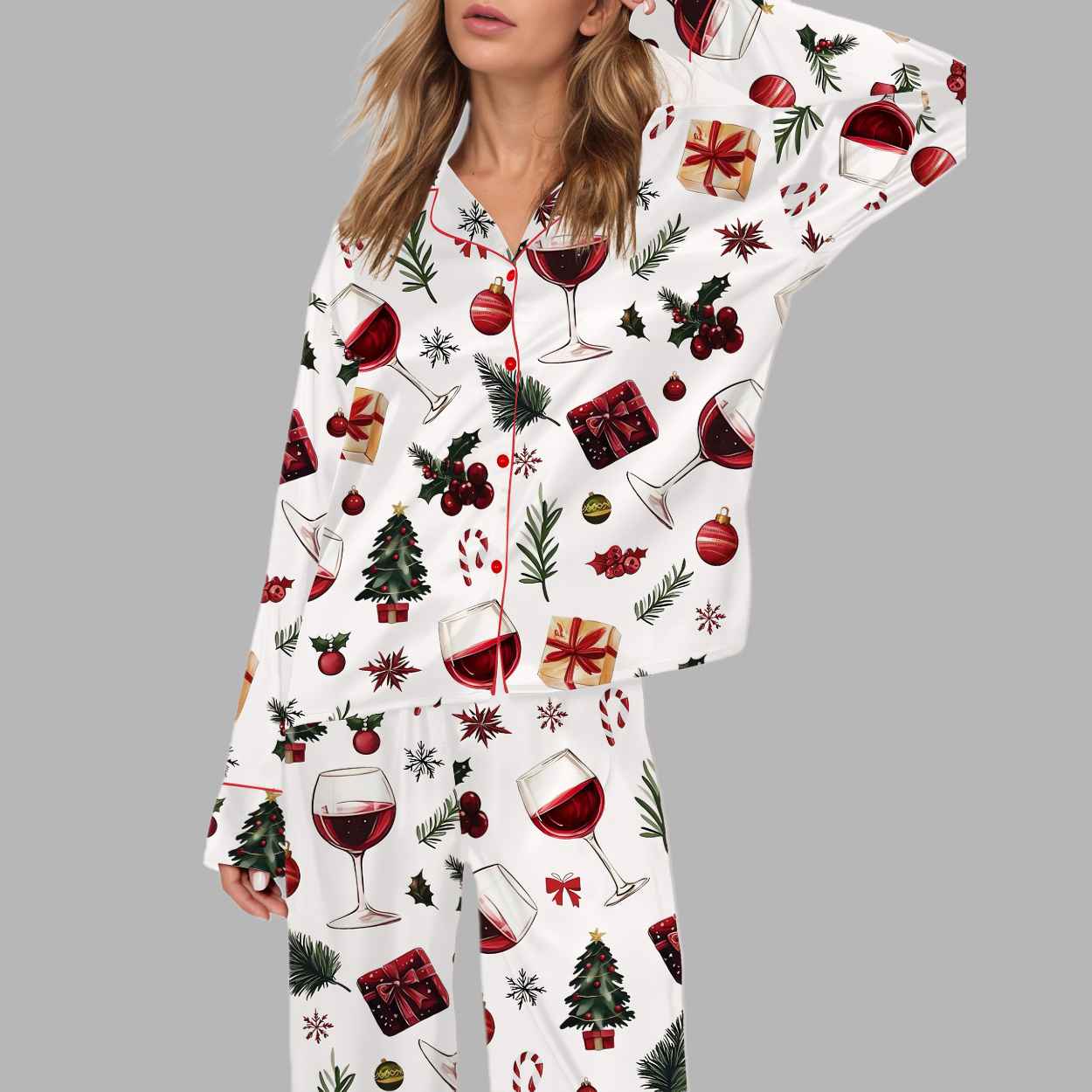 Christmas Wine Silky Satin Pajama Set