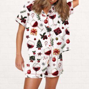 Christmas Wine Silky Satin Pajama Set