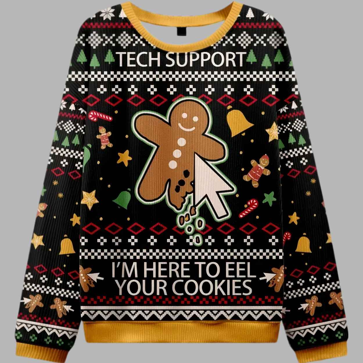 Alternative view of Click On The Gingerbread Man Christmas Ugly Sweater - gullprint.com