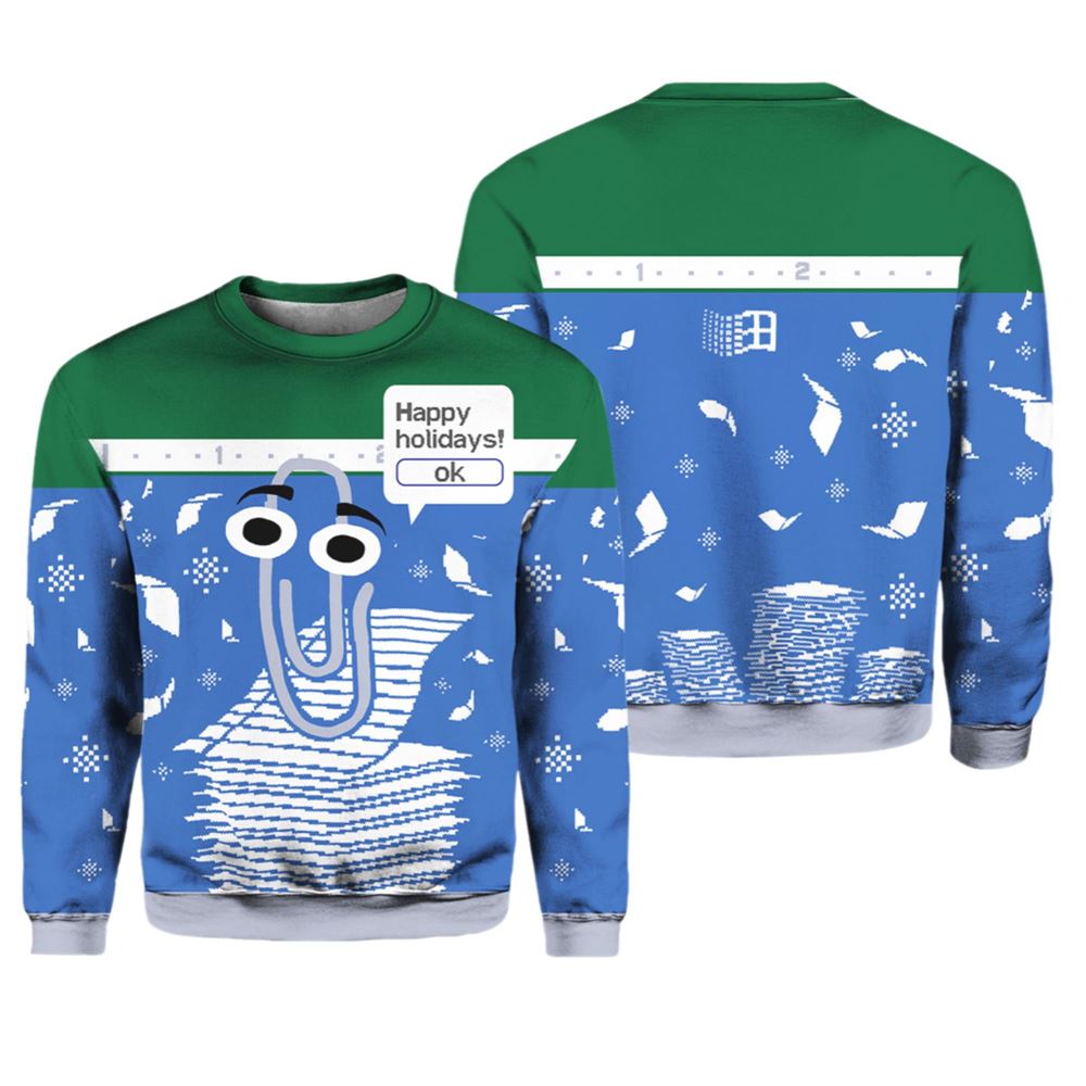 Clippy Happy Holidays Ugly Christmas Sweater - Grishko.com