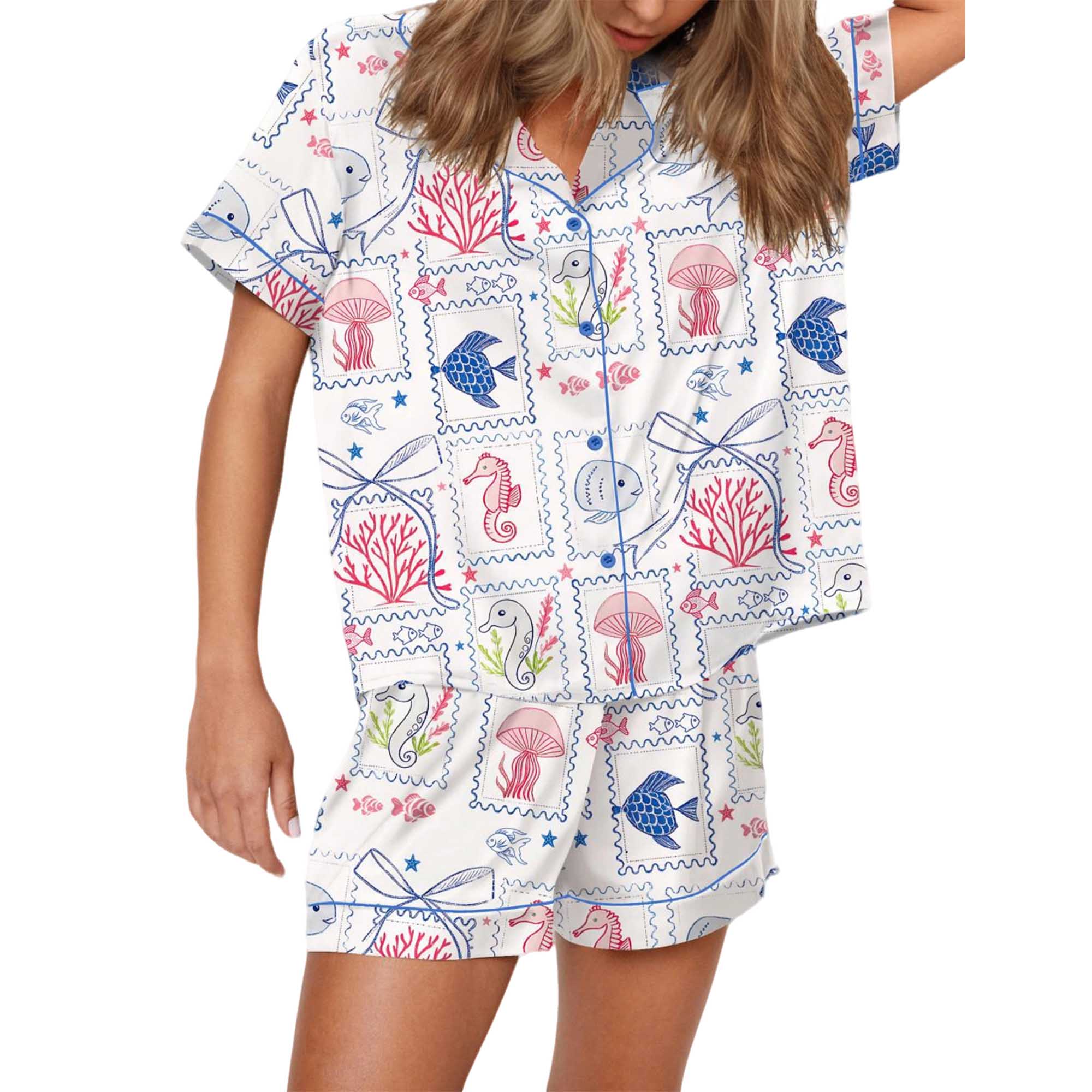 Coastal Aesthetic Satin Pajama Set For Women - Image 3