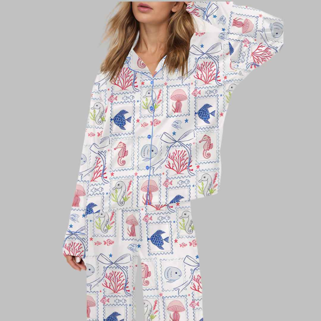 Coastal Aesthetic Satin Pajama Set
