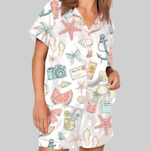 Coastal Coquette Seashell Summer Vibes Beach Pajama Set