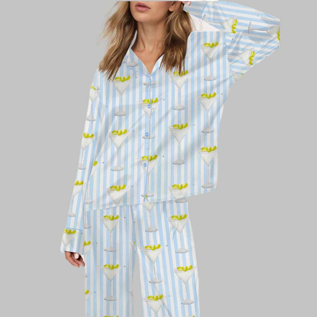 Coastal Martini Silky Satin Pajama Set