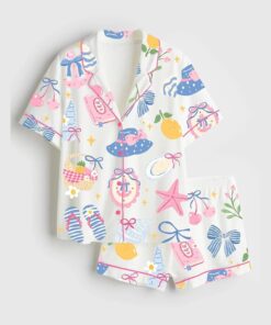Coastal Preppy Girl Summer Beach Coquette Girly Summer Beach Ocean Pajama Set