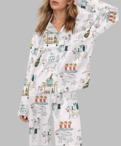 Cocktail Cats Satin Pajama Set