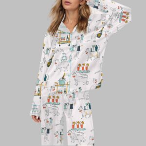 Cocktail Cats Satin Pajama Set