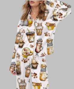 Coffee And Cats Satin Pajama Set