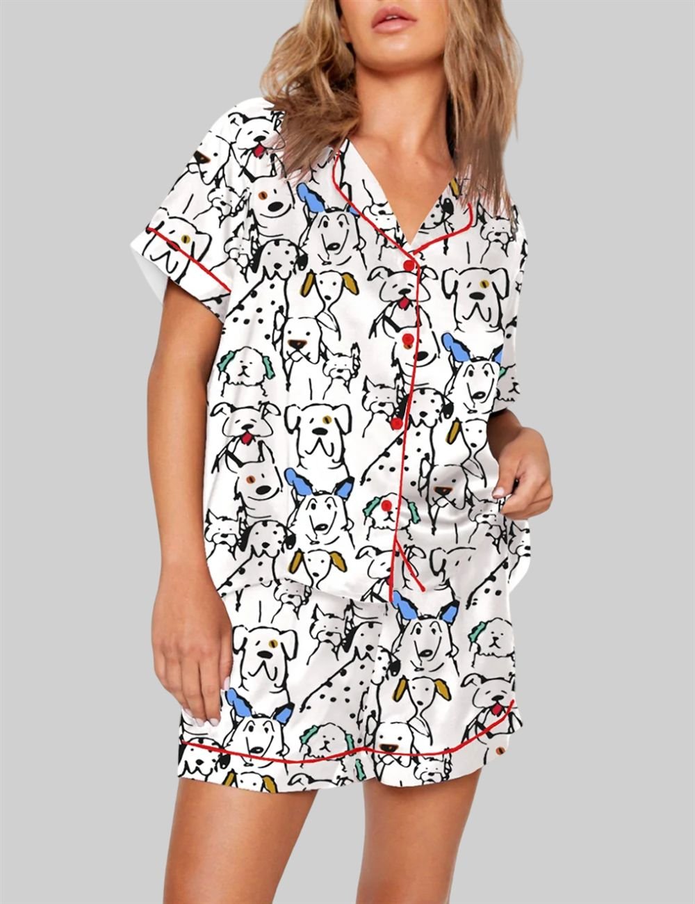 Color Pop Doodle Dogs Cute Dogs Print Pajama Set