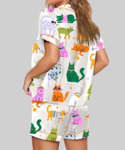 Alternative view of Colorful Cat Art Print Short Sleeve Pajama Set