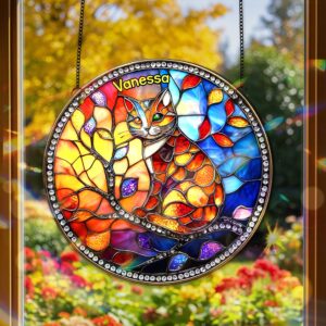 Colorful Cat Stained Glass - Personalized Gifts For Cat Lovers 02humg150825
