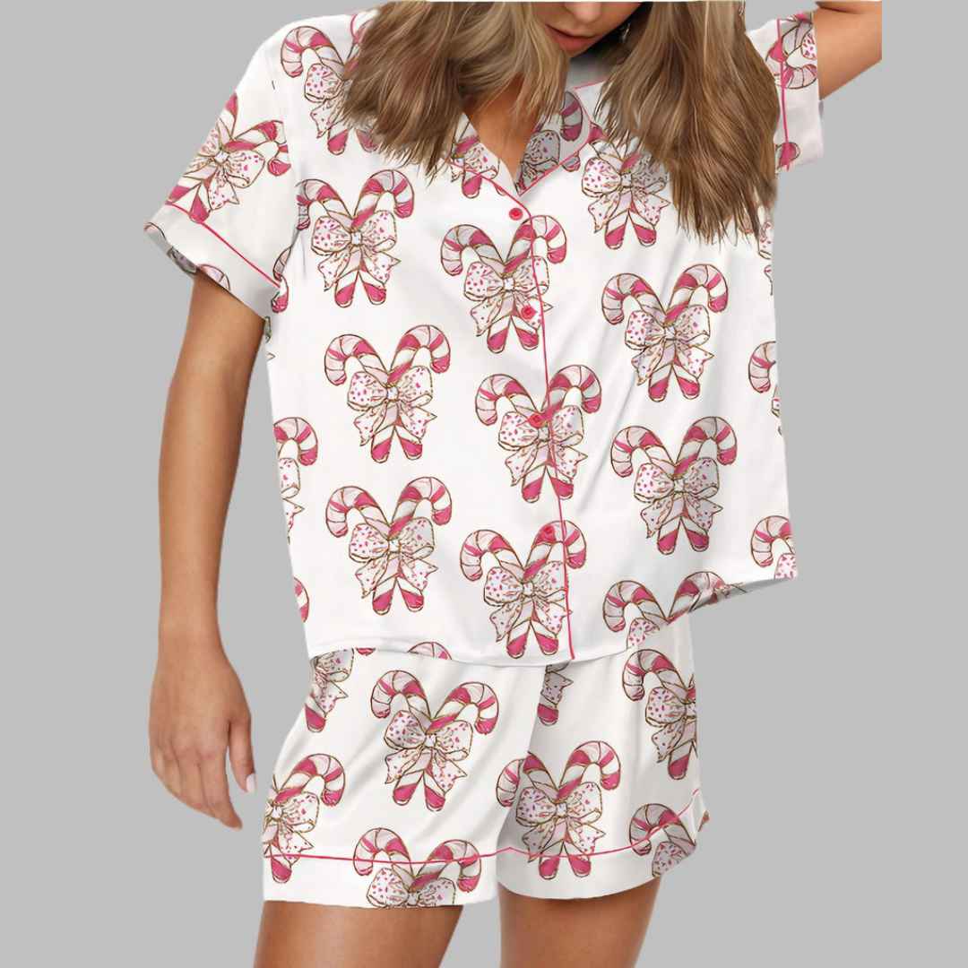 Colorful Coquette Glitter Christmas Satin Pajama Set - Image 3