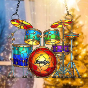 Alternative view of Colorful Drum Kit Suncatcher Ornament – Personalized Christmas Gifts For Drum Kit Lovers 02pgqn290725