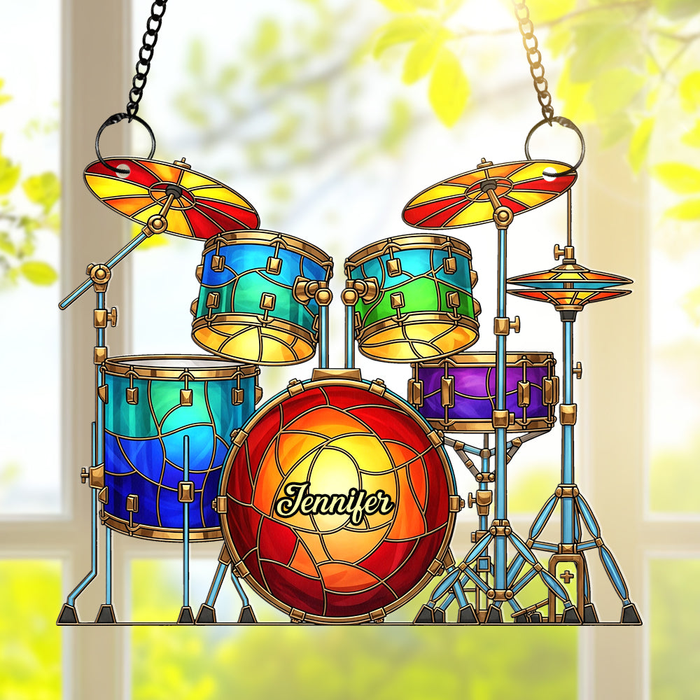 Colorful Drum Kit Suncatcher Ornament – Personalized Christmas Gifts For Drum Kit Lovers 02pgqn290725