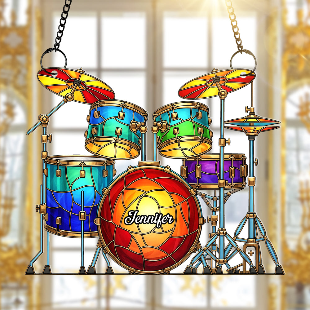 Colorful Drum Kit Suncatcher Ornament – Personalized Christmas Gifts For Drum Kit Lovers 02pgqn290725 - Image 3