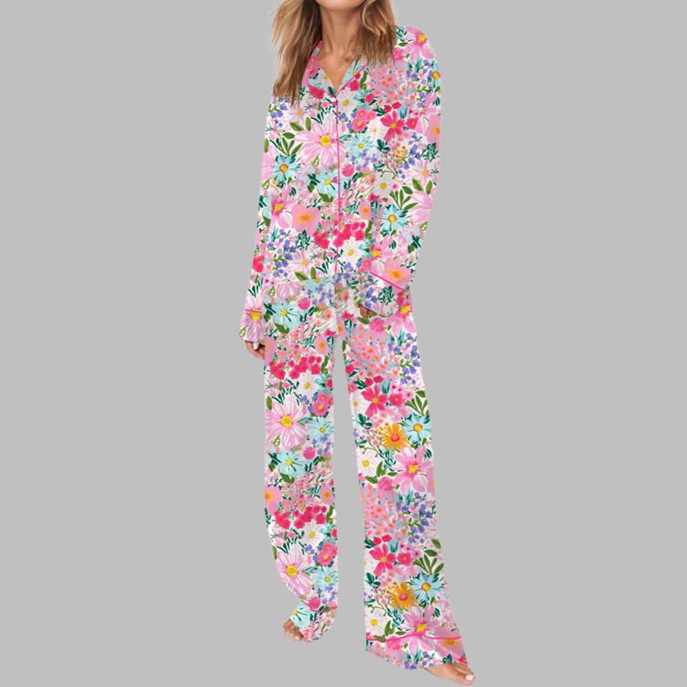 Colorful Flowers Floral Pajama Set - Image 3