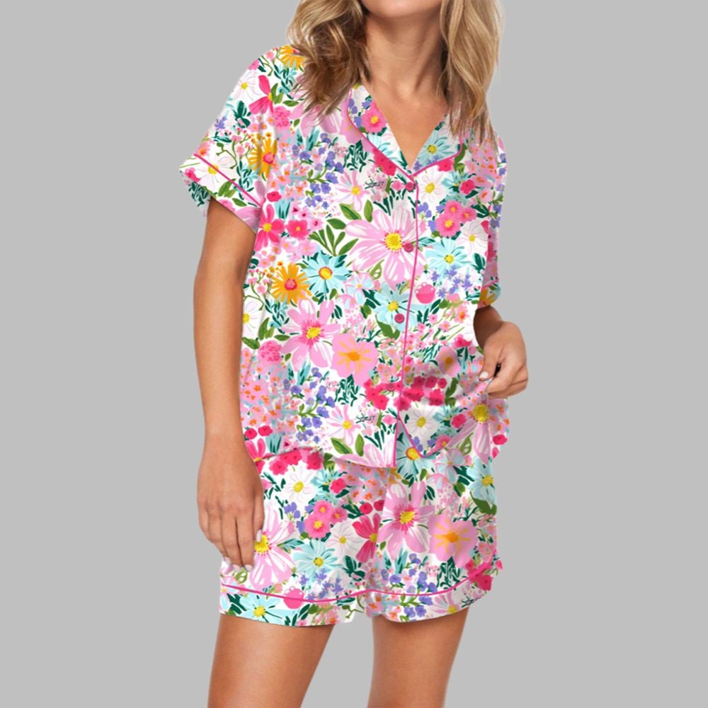 Colorful Flowers Floral Pajama Set