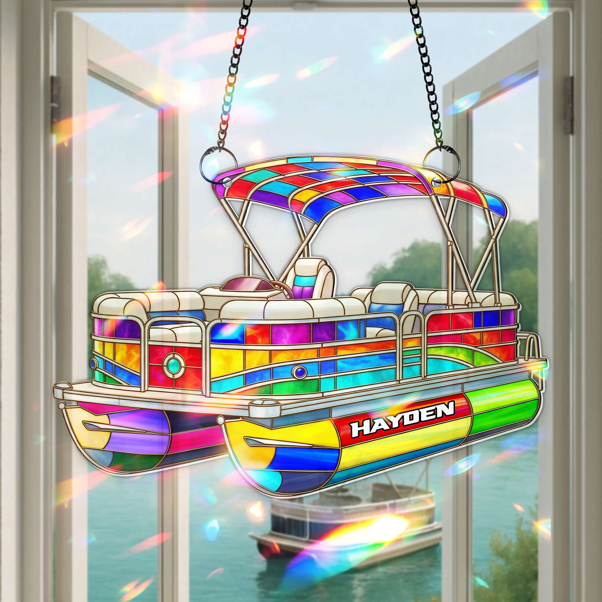 Colorful Pontoon Boat Suncatcher - Personalized Christmas Gifts For Pontoon Lovers 03PGLU280725 - Image 3
