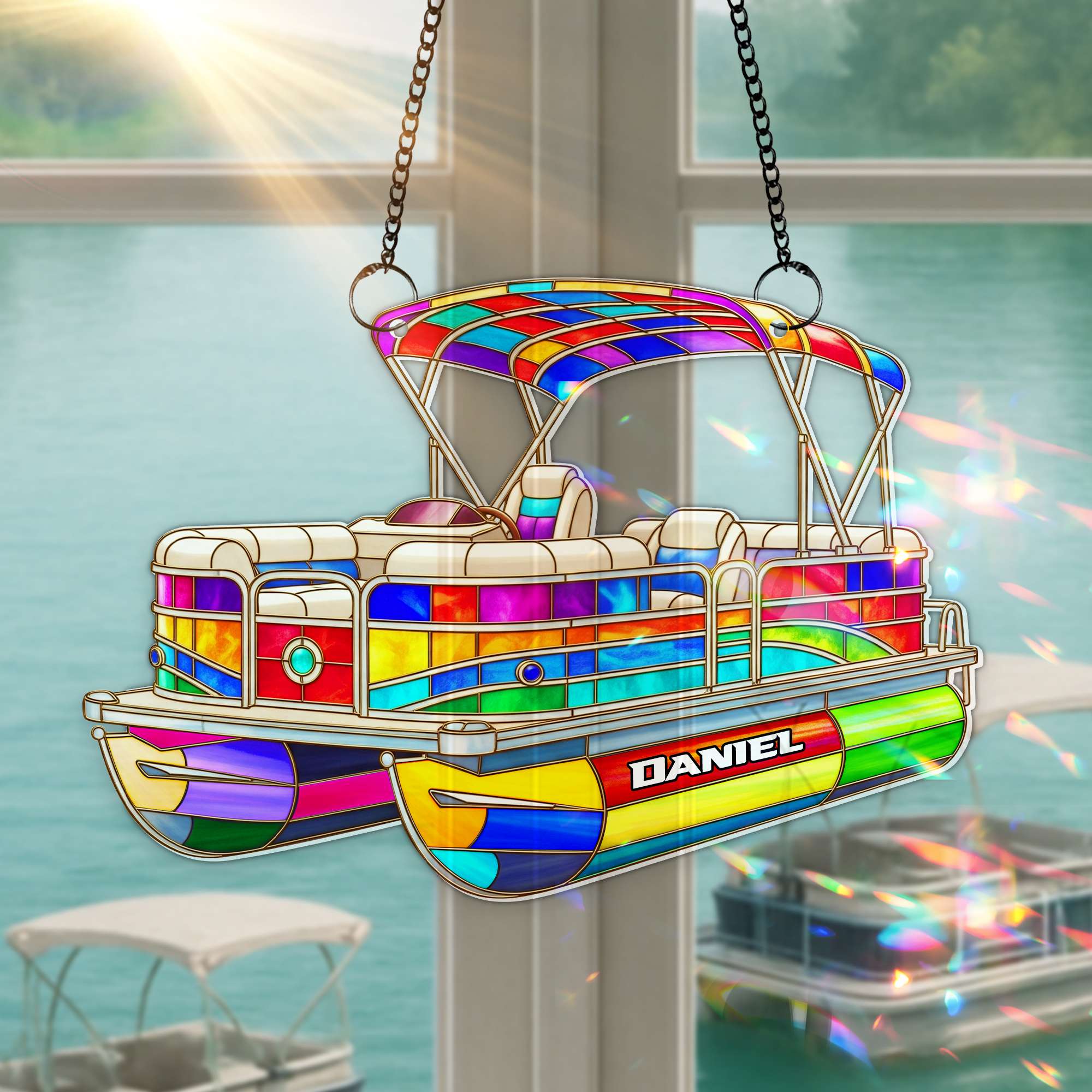 Alternative view of Colorful Pontoon Boat Suncatcher - Personalized Christmas Gifts For Pontoon Lovers 03PGLU280725