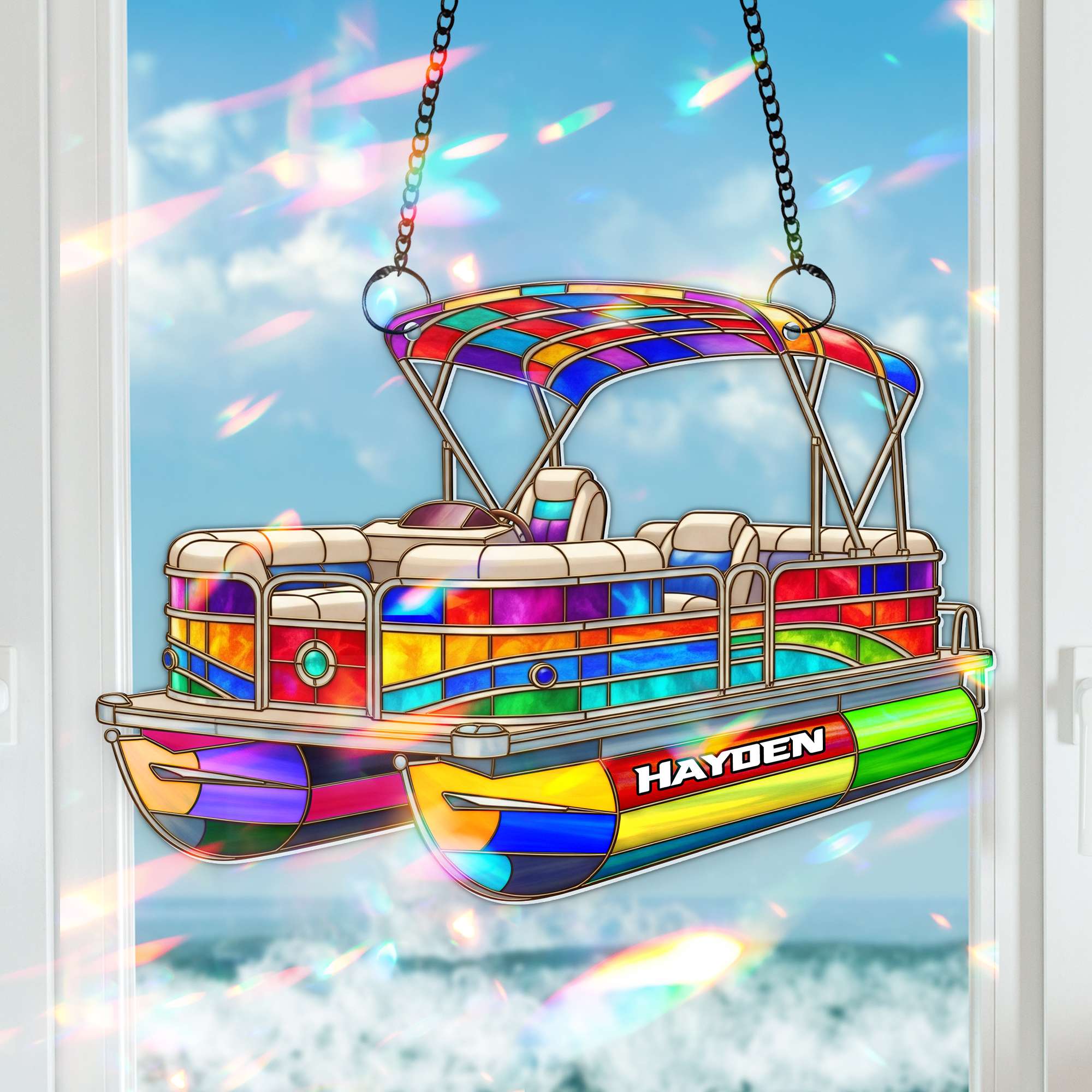 Colorful Pontoon Boat Suncatcher - Personalized Christmas Gifts For Pontoon Lovers 03PGLU280725 - Image 4