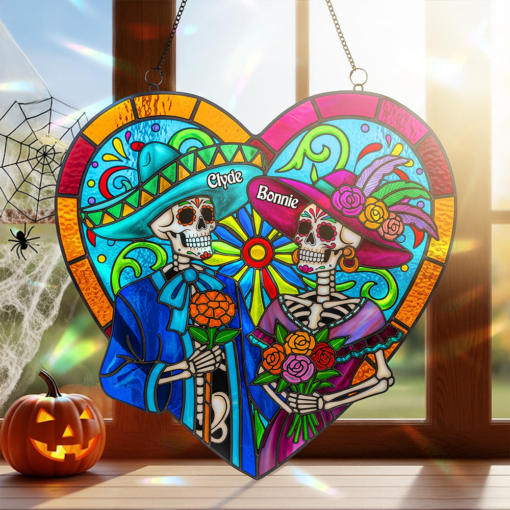Colorful Skull Couple Suncatcher - Personalized Gifts For Couple 03pata090825 - Image 3