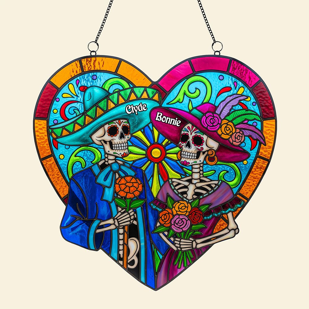 Colorful Skull Couple Suncatcher - Personalized Gifts For Couple 03pata090825 - Image 4