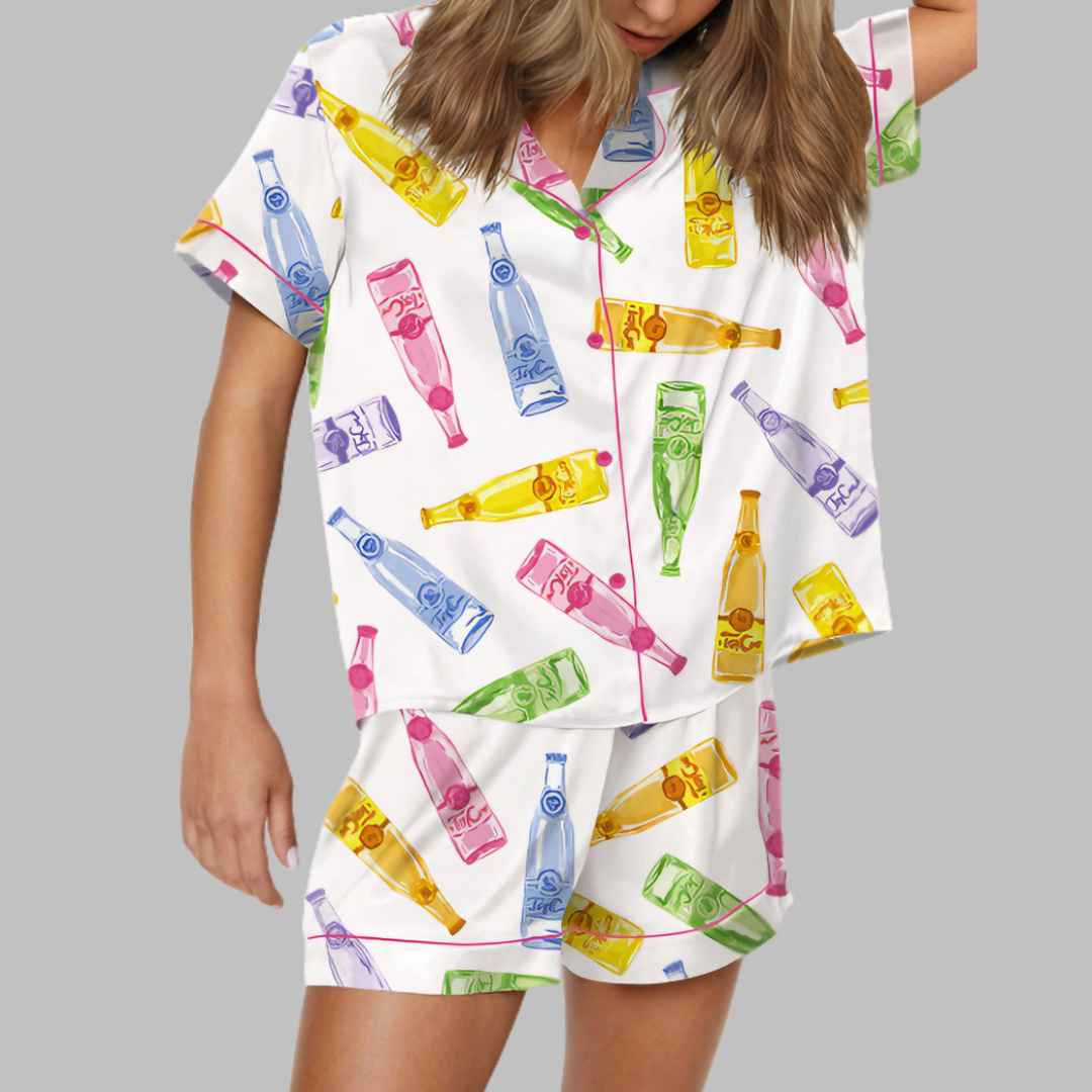 Colorful Topos Bottle Satin Pajama Set - Image 4