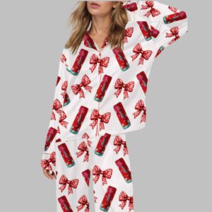 Coquette Cherry Energy Drinks Satin Pajama Set